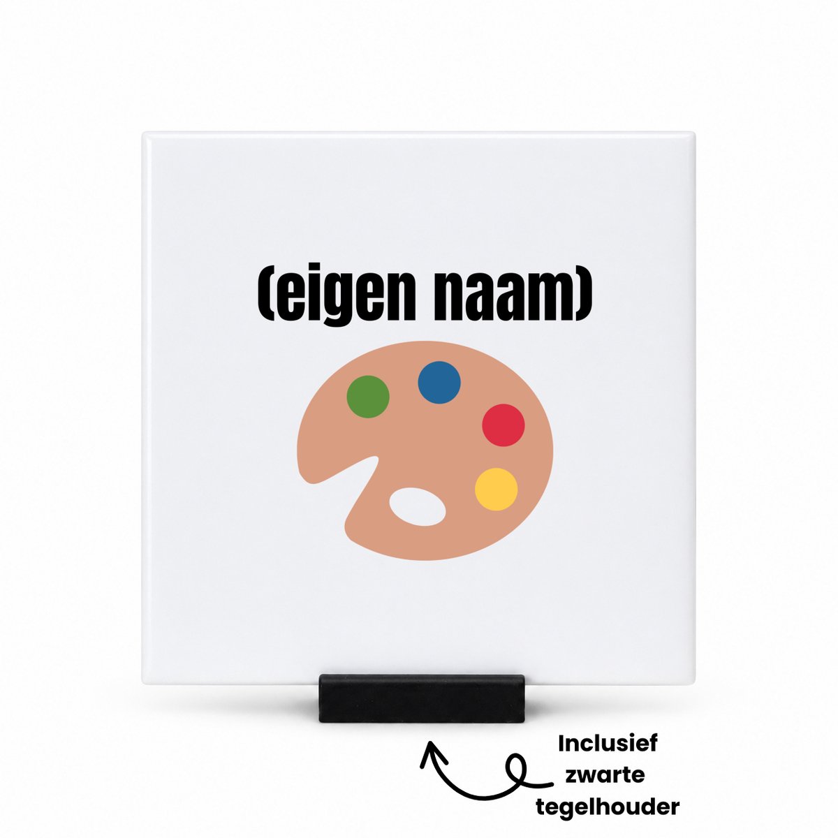 Hacebo kleurenpallet met eigen naam tegeltje met tegelhouder - Kunst - kunstenaars/kunstenaressen - tegeltjes met tekst - iemand die houdt van kunst of kunst maken - verjaardag - cadeau - kado - spreuktegels - 10.8x10.8 CM Wit