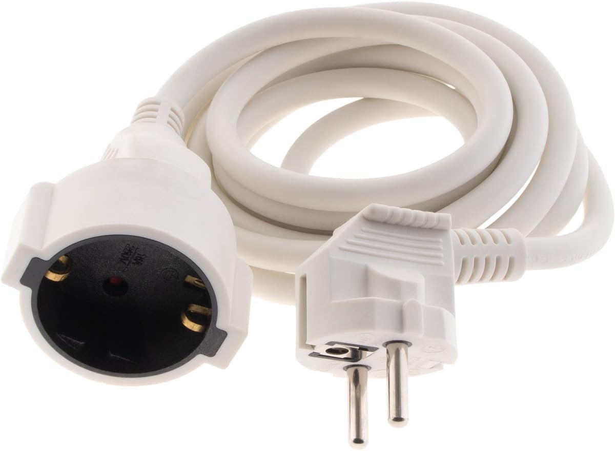 SnelShoppen - Schuko Verlengsnoer 2m HO5VV-F 3G1.5mm² Wit, Versterkte Isolatie, 3680W Max Vermogen, Veilig Voor Huishoudelijke Apparaten, Binnengebrui