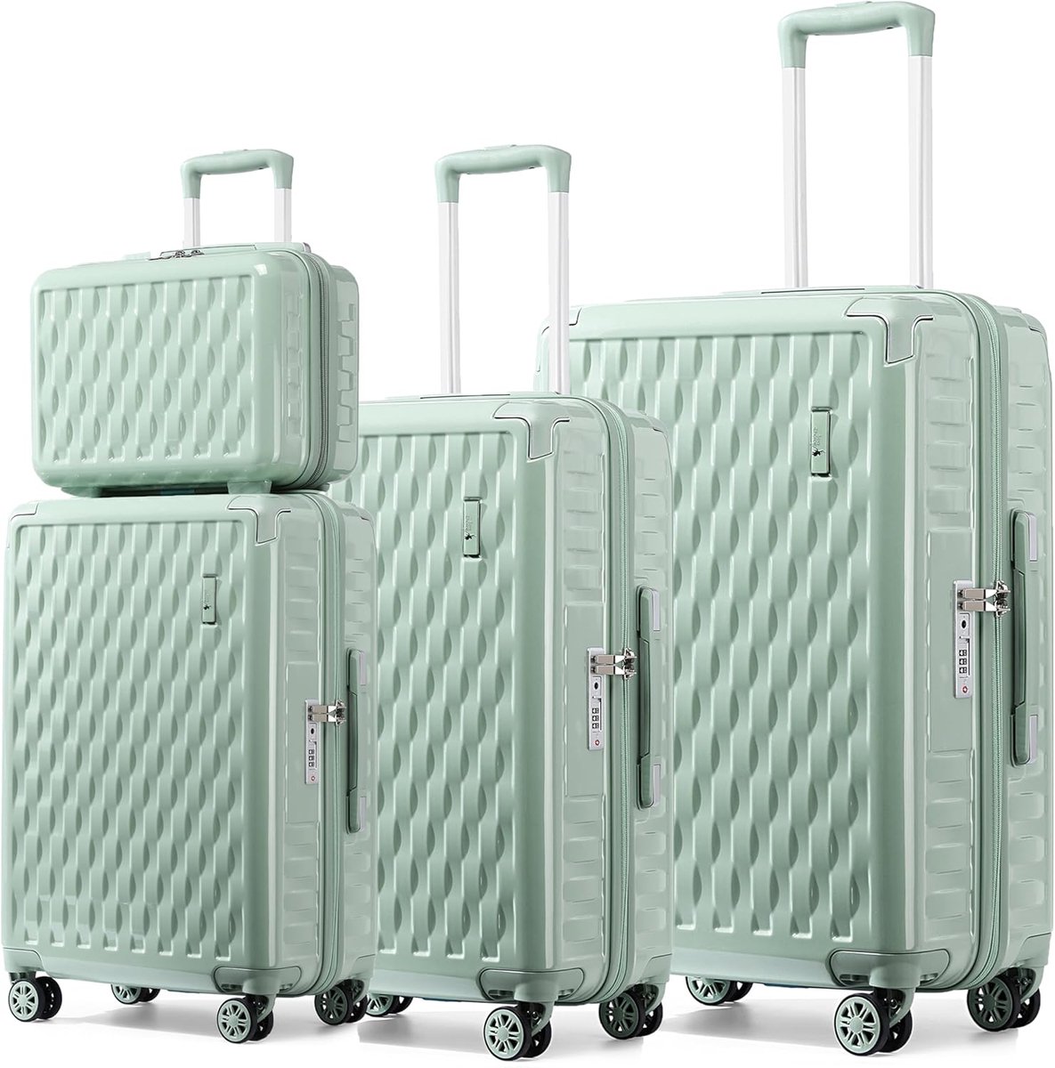 SnelShoppen - 4-delige Hard Koffer Set met TSA Slot - Handbagage & Grote Reiskoffers - PC+ABS Materiaal - M-L-XL Afmetingen (55cm/65cm/75cm) - Ideaal