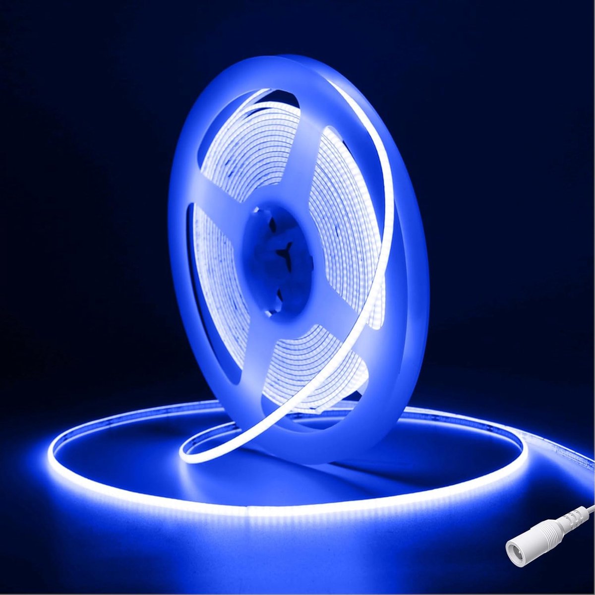 SnelShoppen - DC12V COB LED Strip 5M Blauw - Super Heldere Flexibele LED Lint 480 LEDs/m - CRI90+ Perfect voor TV, Slaapkamer, Keuken, Kast, Auto, DIY