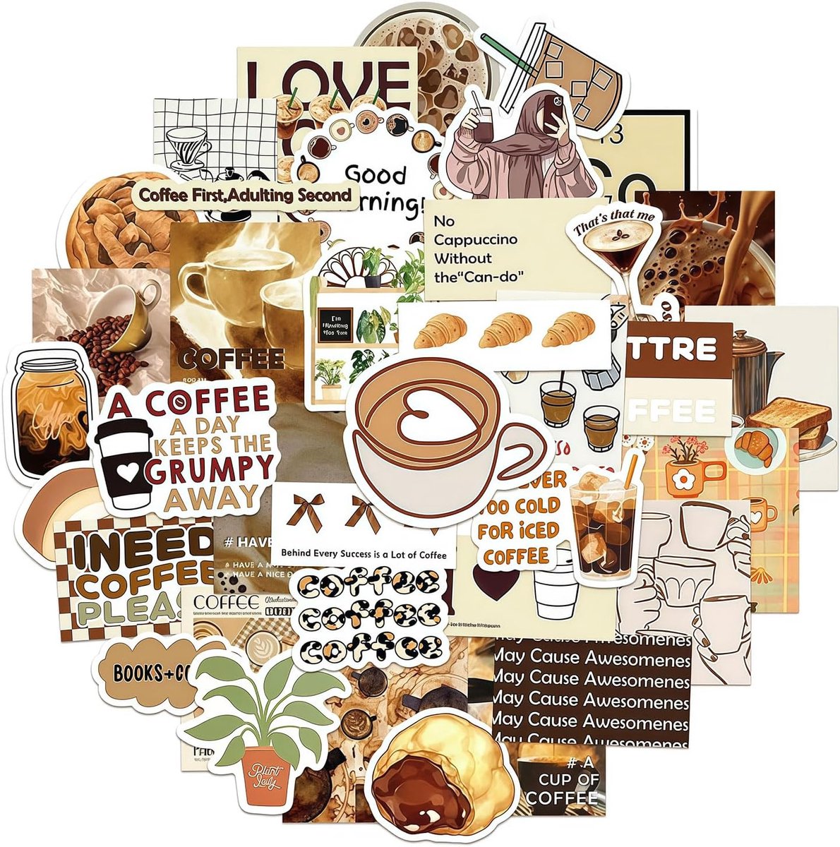 SnelShoppen - 50 Coffee Motivatie Stickers voor Creatieve Geesten - Inspirerende Positieve Notities voor Laptop, Waterfles, Journal & Scrapbook in Aan