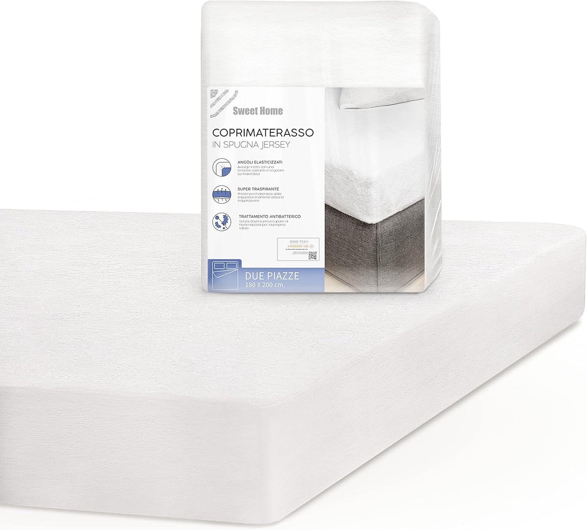 SnelShoppen - Matrassens Protector voor Tweepersoonsbed 180x200x25cm - Katoen Jersey Antibacterieel, Ademend, Kreukvrij, Wasbaar, Fitted Sheet voor Co