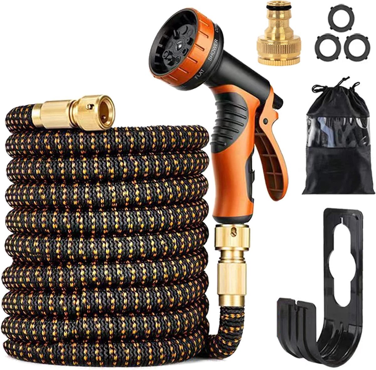 SnelShoppen - Uitbreidbare Tuinslang met 10 Modi Water Spray Gun, 30m Flexibele Magische Waterpijp, Duurzame 3450D Weefsel, Messing Aansluitingen voor