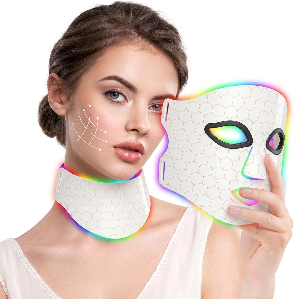 Thijox - LED Gezichts- en Halsmasker met 7 Kleuren, Huidverjonging, Siliconen, Timerfunctie voor Thuisgebruik, Perfect voor Ontspanning en Verzorging