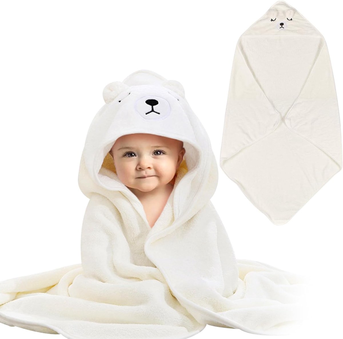 SnelShoppen - Baby Badcape met Kap 80x80 cm, Super Absorberend Koraal Pluche, Ideaal voor Kinderen 0-3 Jaar, Zachte Badhanddoek voor Bad en Zwembad