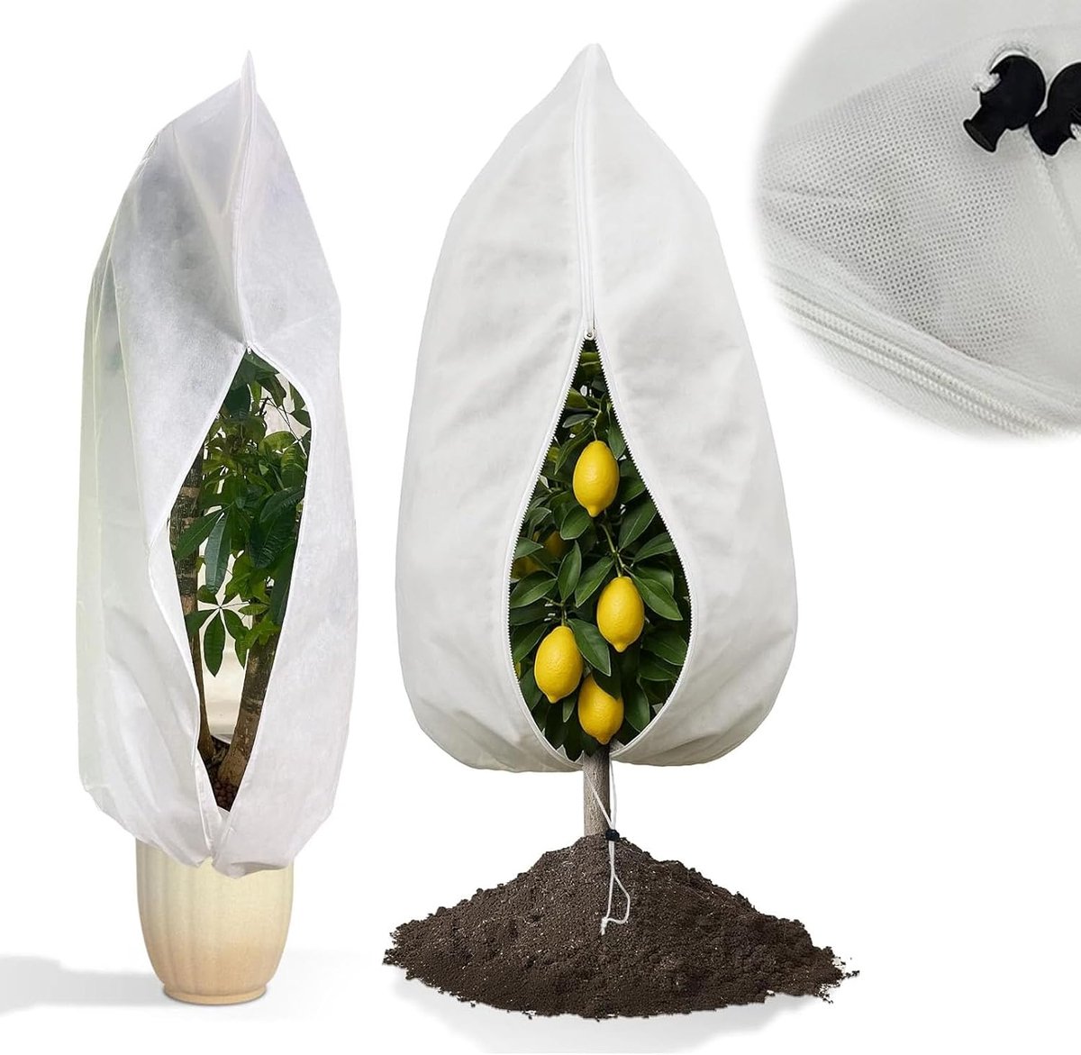 SnelShoppen - Pack of 2, 80 x 120 cm Winter Plant Protection met Rits en Trekkoord, Ademend, Vorstbescherming, Koudebescherming voor Buiten, Planten,