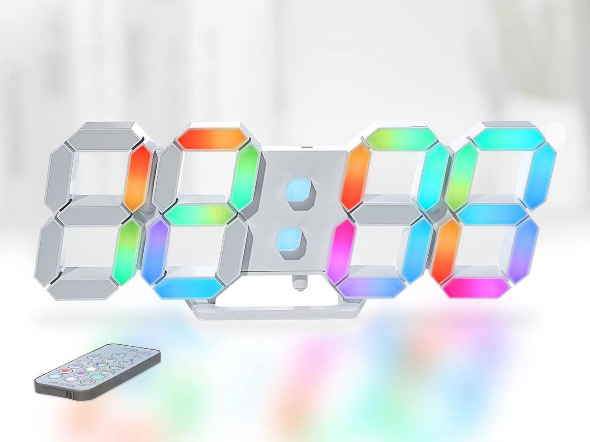 SnelShoppen - Neon Digitale Klok 3D LED Klok 9,7 inch RGB Sierklok met Afstandsbediening en Verstelbare Helderheid voor Slaapkamer en Woonkamer