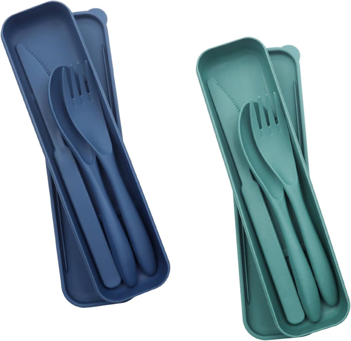 SnelShoppen - Camping Bestekset voor 2 Personen - Herbruikbare Plastic Bestek - Lichtgewicht Bestekset met Mes, Lepel en Vork - Scandinavisch Minimali