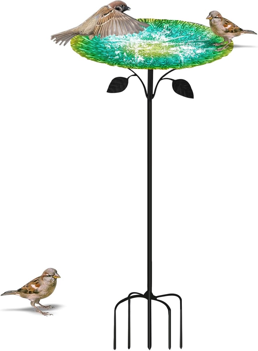 SnelShoppen - Bird Bath voor Tuin, Staande Vogelbad met 5-Puntige Basis, 83 cm Hoog, Duurzaam Metaal, Waterdichte Vogelkom voor Buiten, Vogels Voeden