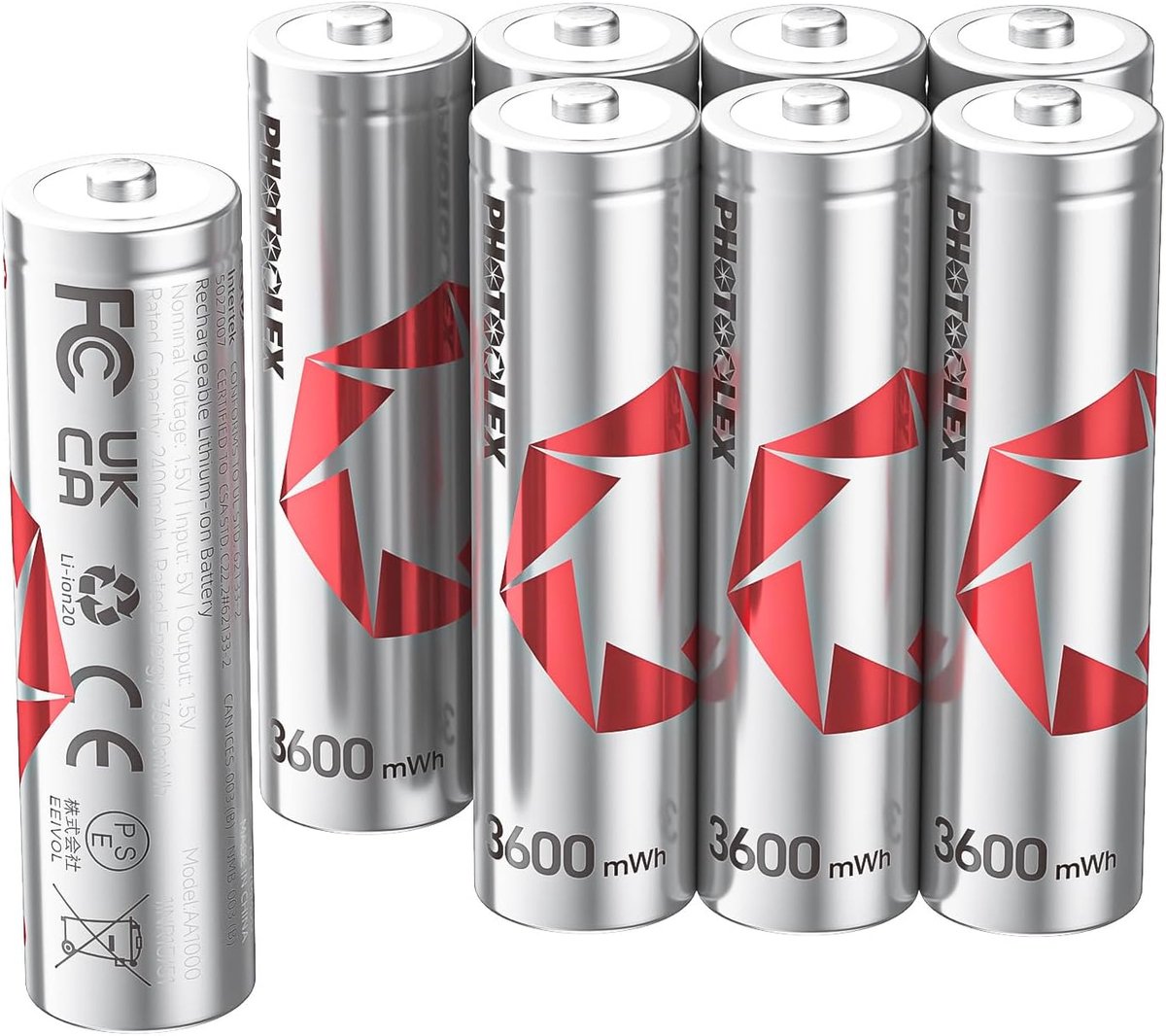 SnelShoppen - Oplaadbare Lithium Batterijen AA 8-pack 3600mWh - Hoogcapaciteit, Lange Levensduur, Ideaal voor Camera's, Gamecontrollers, Afstandsbedie