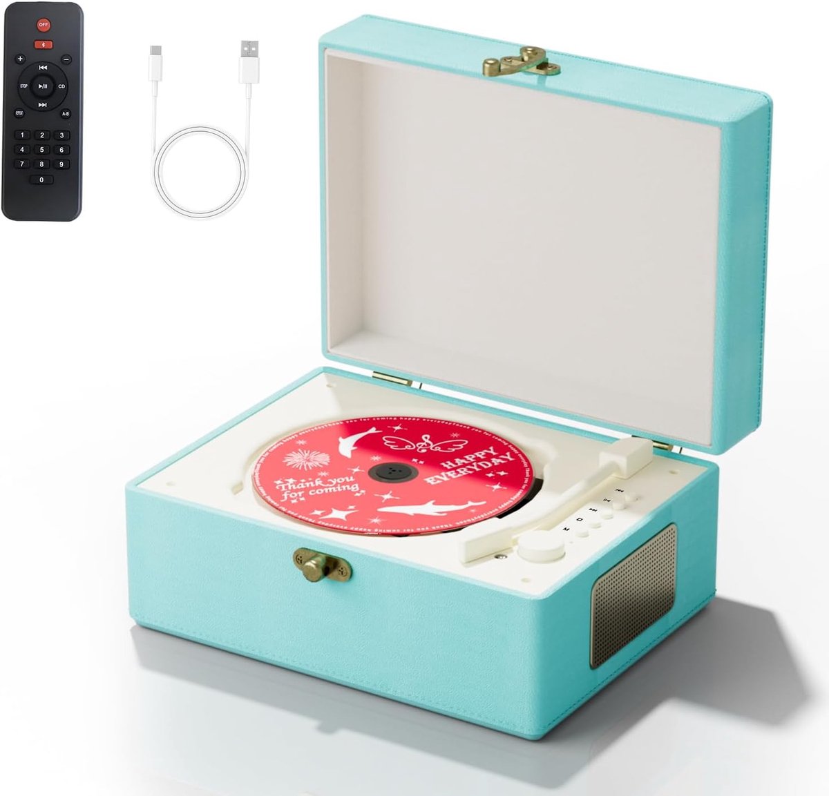 SnelShoppen - Yintiny Blauw Muziekdoos CD Speler met Luidspreker - Draagbare Decoratie met Oplaadbare 3600mAh Batterij voor Feest, Camping en Thuisgeb