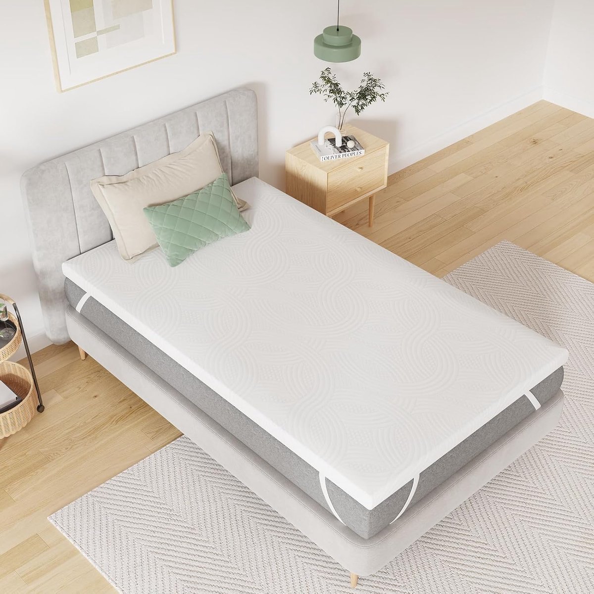 SnelShoppen - Matrastopper 90 x 200 cm - 7,5 cm Hoog - Bamboeschuim - Matrasbeschermer voor Boxspringbed, Caravan, Slaapbank - Wasbaar - Oeko-Tex