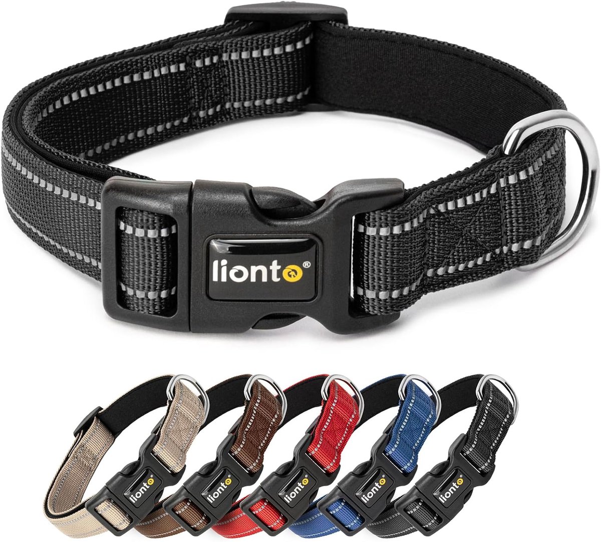 SnelShoppen - Gevoerde Hondenhalsband Nylon Reflecterend Waterdicht Verstelbaar Maat M Zwart - Ideaal voor Wandelen, Sport en Avontuur