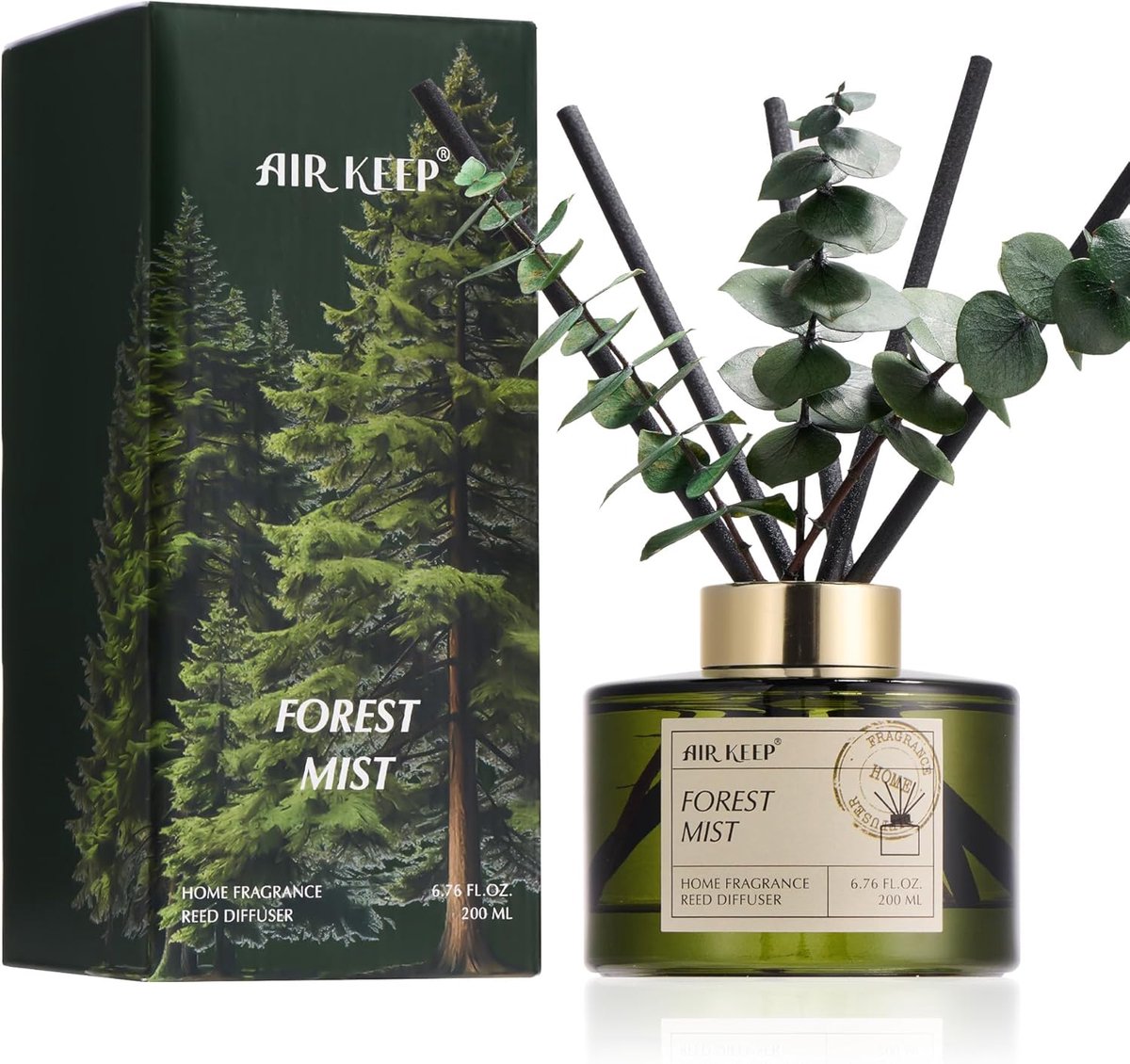 SnelShoppen - Airkeep Reed Diffuser Set 200ml Forest Mist Geurverspreider met Riet Stokken, Stijlvolle Home Parfum voor Slaapkamer, Badkamer en Kantoo