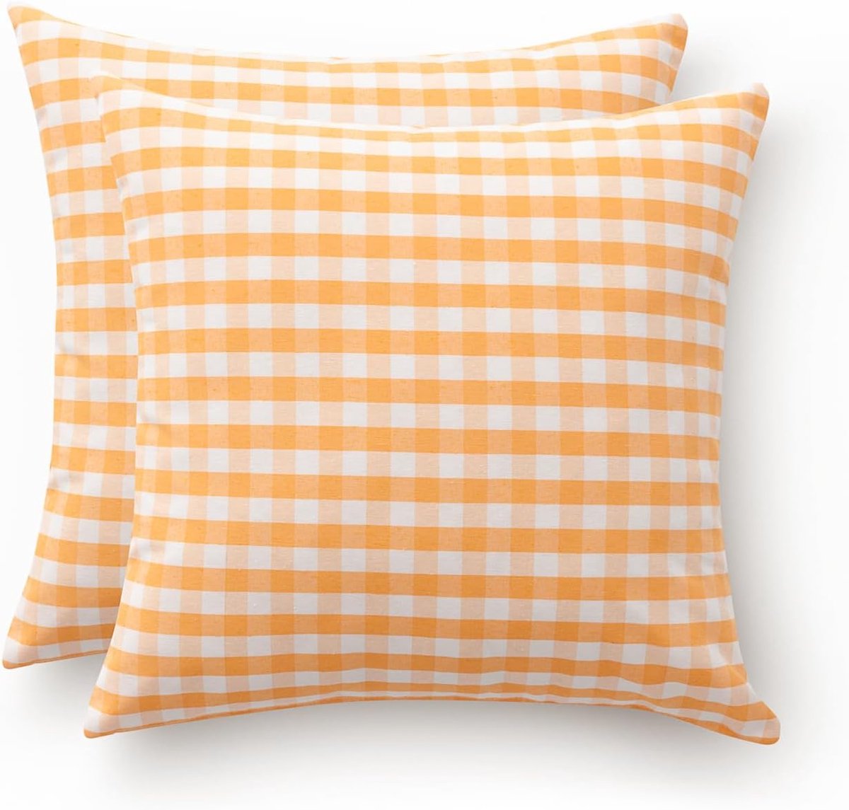 SnelShoppen - Set van 2 Vichy Geruite Kussenslopen 45x45 cm - Ademend en Zacht Katoen met Ritssluiting - Gele Decoratieve Kussens voor Bank, Woonkamer