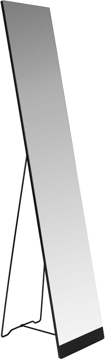 SnelShoppen - Vrijstaande Spiegel Passpiegel Zwart - Minimalistisch Design - MDF Rug - Gepoedercoat Staal - Ideaal voor Slaapkamer en Outfit Check