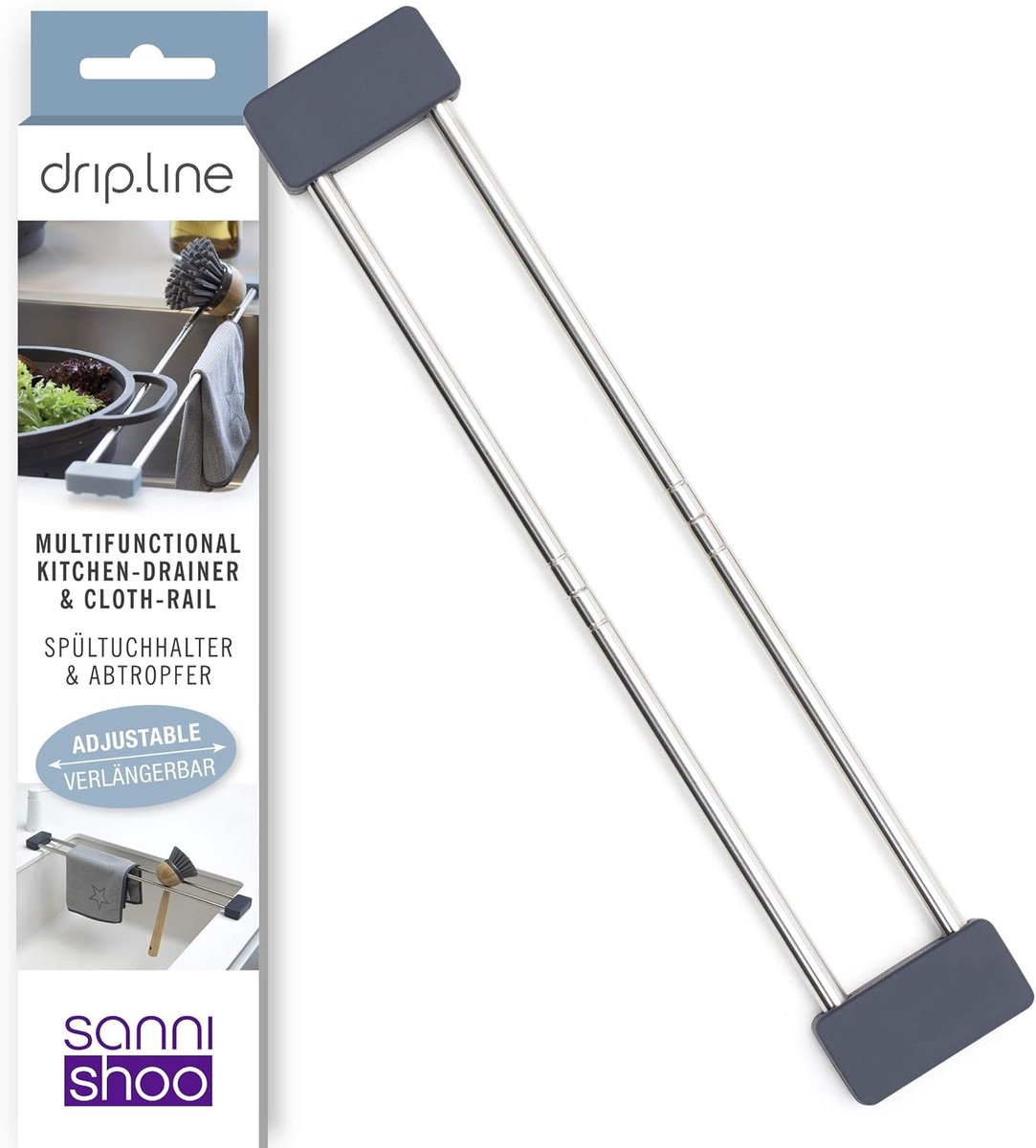 SnelShoppen - Multifunctionele Afwasrek voor de Wasbak - Organisator, Handdoekhouder, Keukenaccessoire van Natuurlijk Materiaal - RVS, 6-in-1, Ideaal