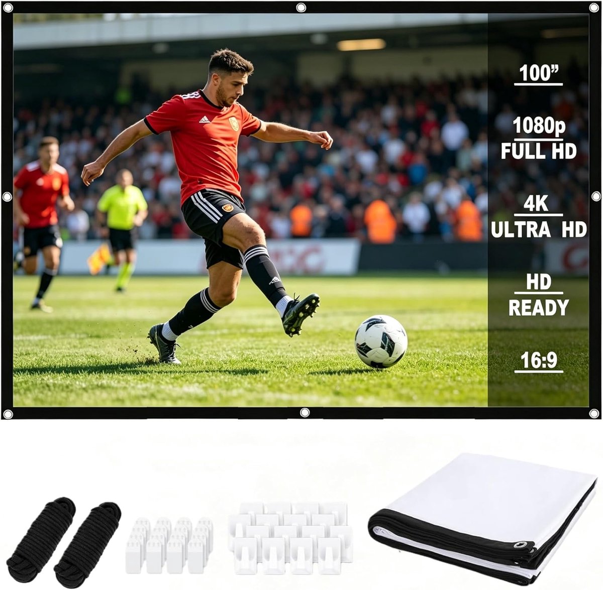 SnelShoppen - Beamer Projectorscherm 100 Inch 16:9 HD Opvouwbaar Outdoor Anti-Rimpel Draagbaar Canvas 221 x 125 cm Voor Thuisbioscoop School Kantoor B
