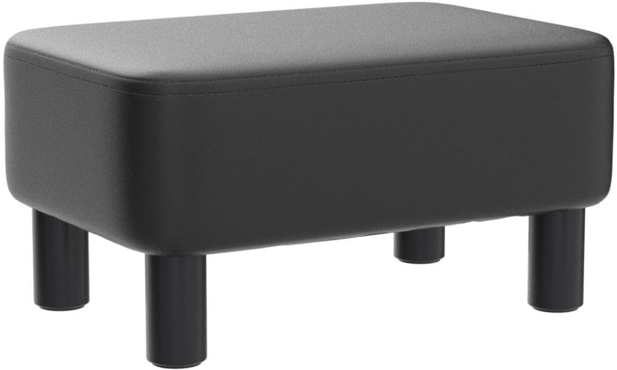 KIRA® Voetenbankje Of Poef - Rechthoekige Poef - Stevige Houten Poten - Zwart - ‎42cm x 29cm x 23cm