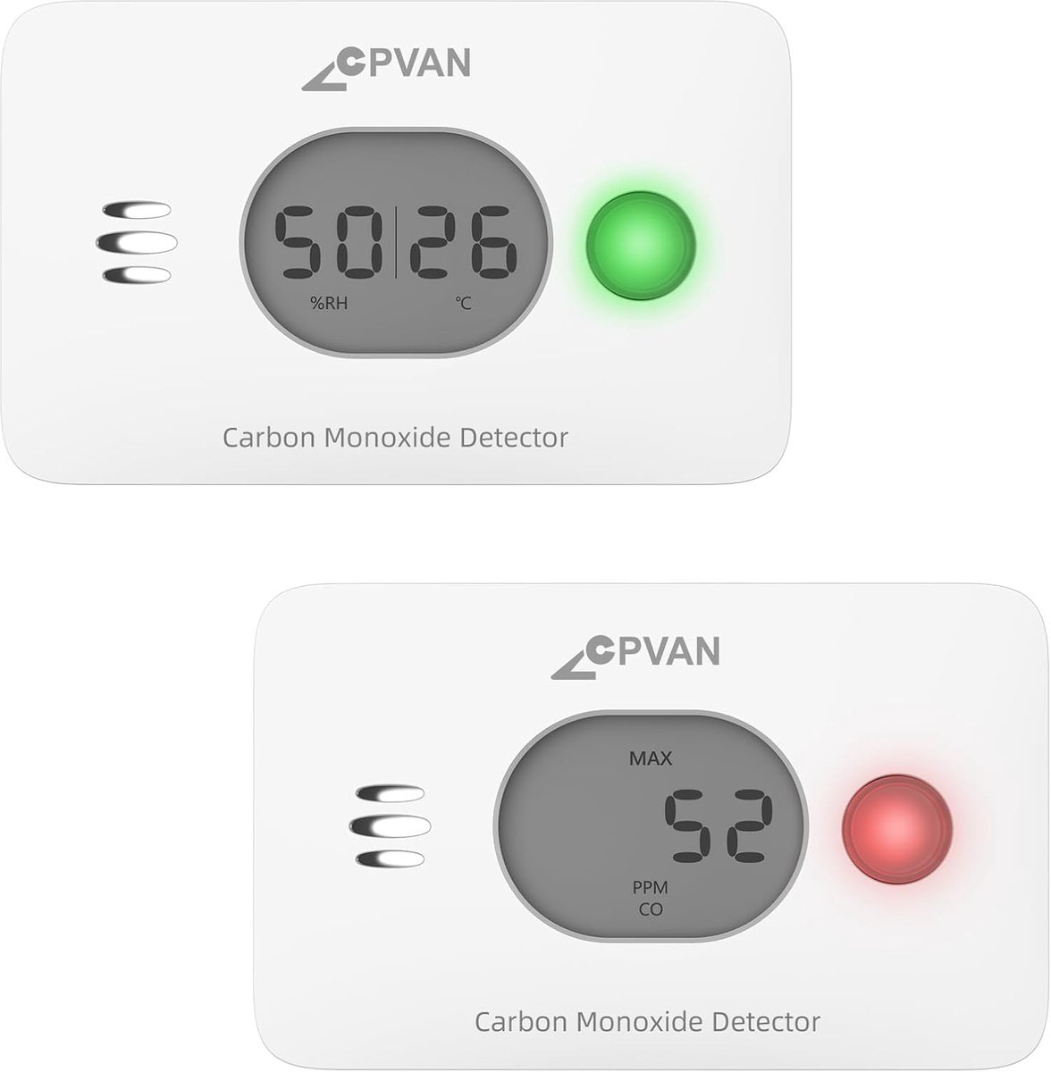SnelShoppen - 3-in-1 Koolmonoxide Detector met Temperatuur en Vochtigheid, 10 Jaar Batterij, EN50291 Veiligheid, 2 Stuks | Ideaal voor Thuis, Keuken,