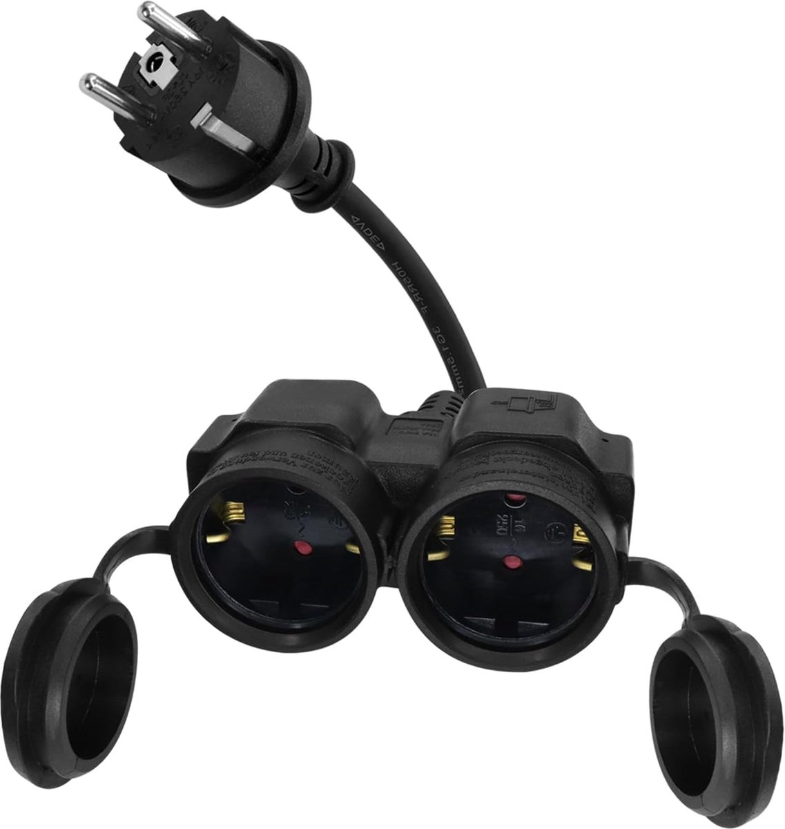 SnelShoppen - Schuko Double Plug Kabel 16A 250V Y-Kabel, Korte Verlengkabel met Aardcontact, Voor Keuken, Kantoor en Thuis, Zwart