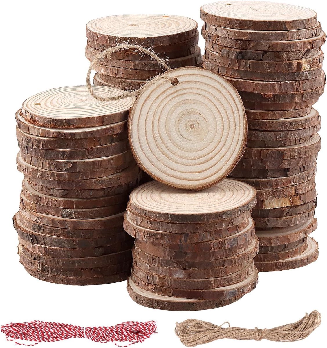 Houten Schijven - Natuurlijke Decoratie - Knutselen en Decoreren - Met Gat - 80 stuks 6-7 cm - Houtkleur