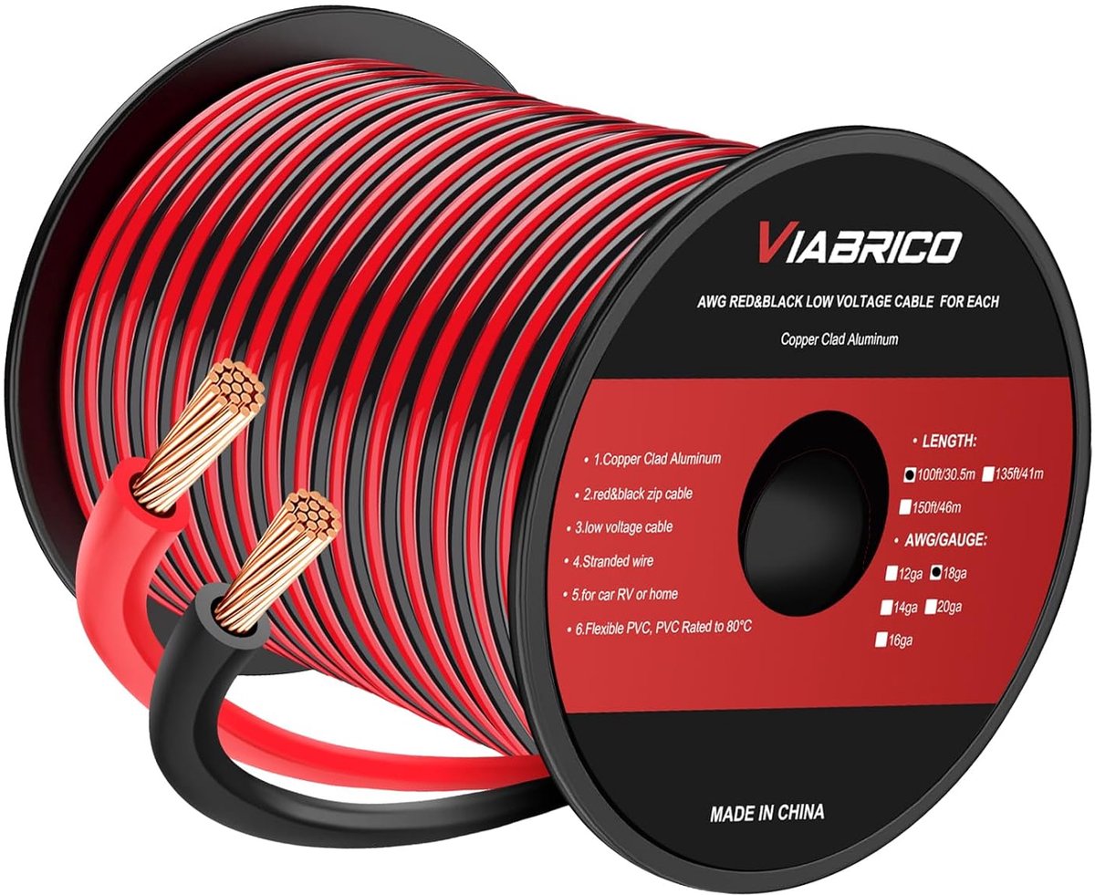 SnelShoppen - 100FT 18 AWG Elektrische Draad, DC 12V Verbinding Rood Zwart Koper Gevlochten Kabel voor LED Strip Lamp Licht, Low Voltage Verlengkabel