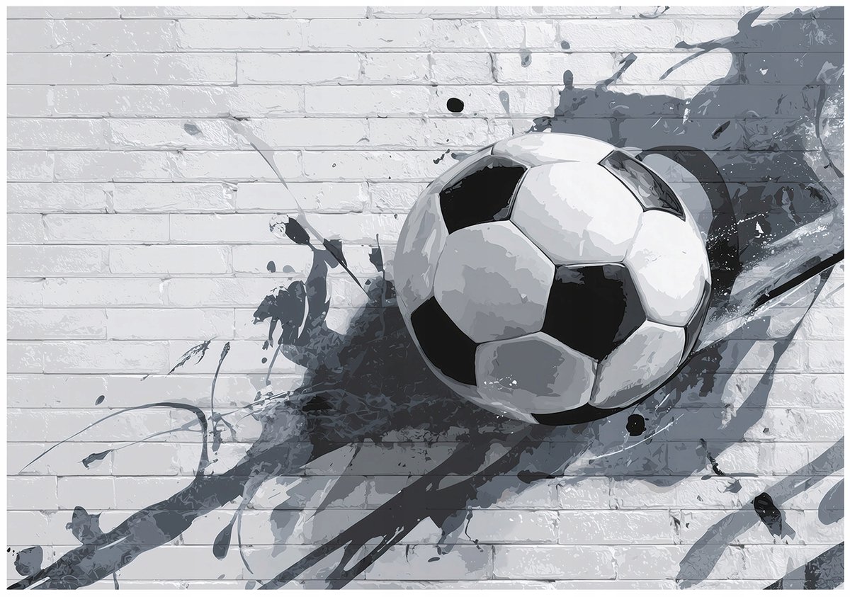 WALLARENA - Fotobehang - 300x210 cm - voetbal en baksteenlook voor de jongenskamer