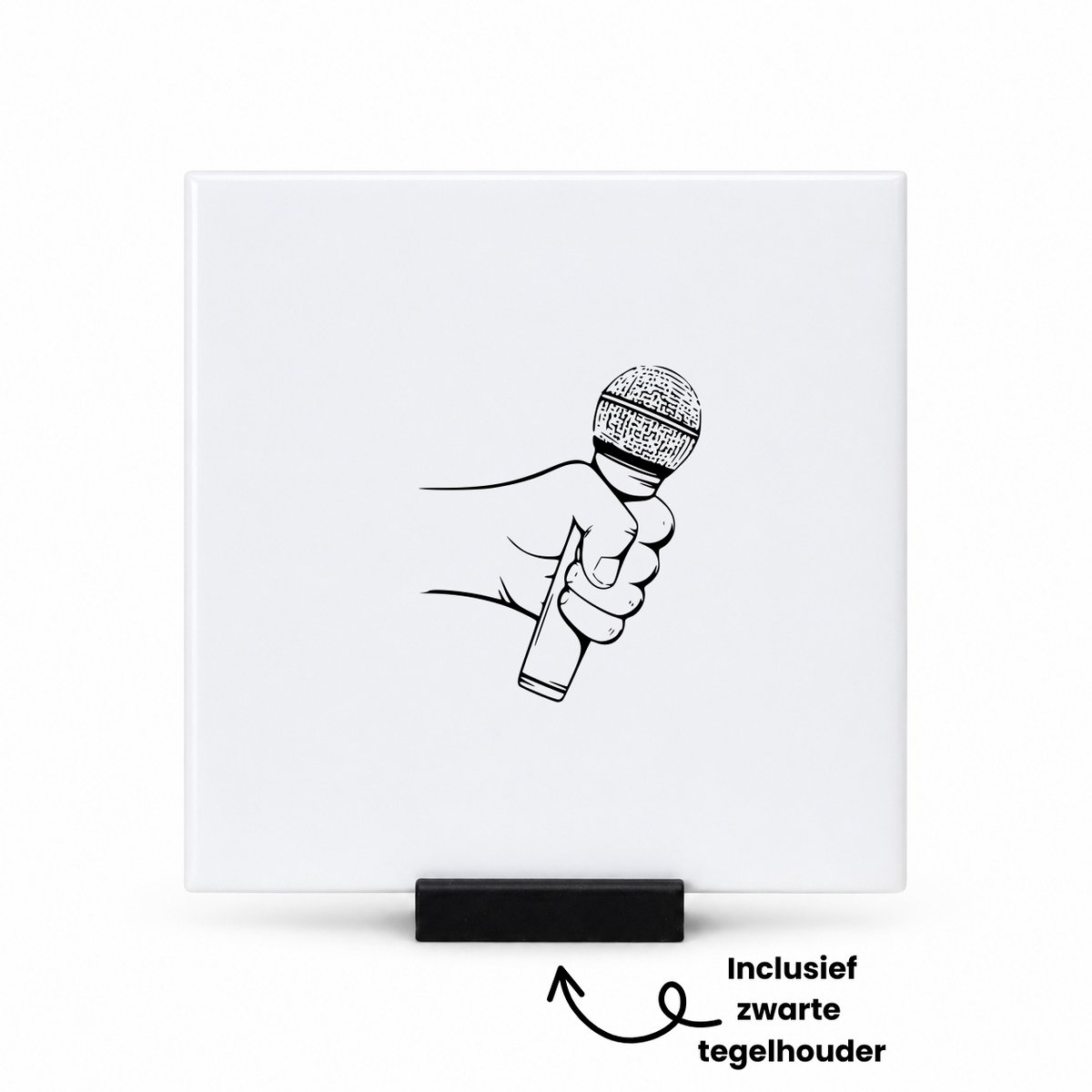 Hacebo Microfoon tegeltje met tegelhouder - Zanger/zangeres - Zanger/Zangeres - tegeltjes met tekst - Leuk kado voor iemand die van zingen houd - spreuktegels - 10.8x10.8 CM Wit