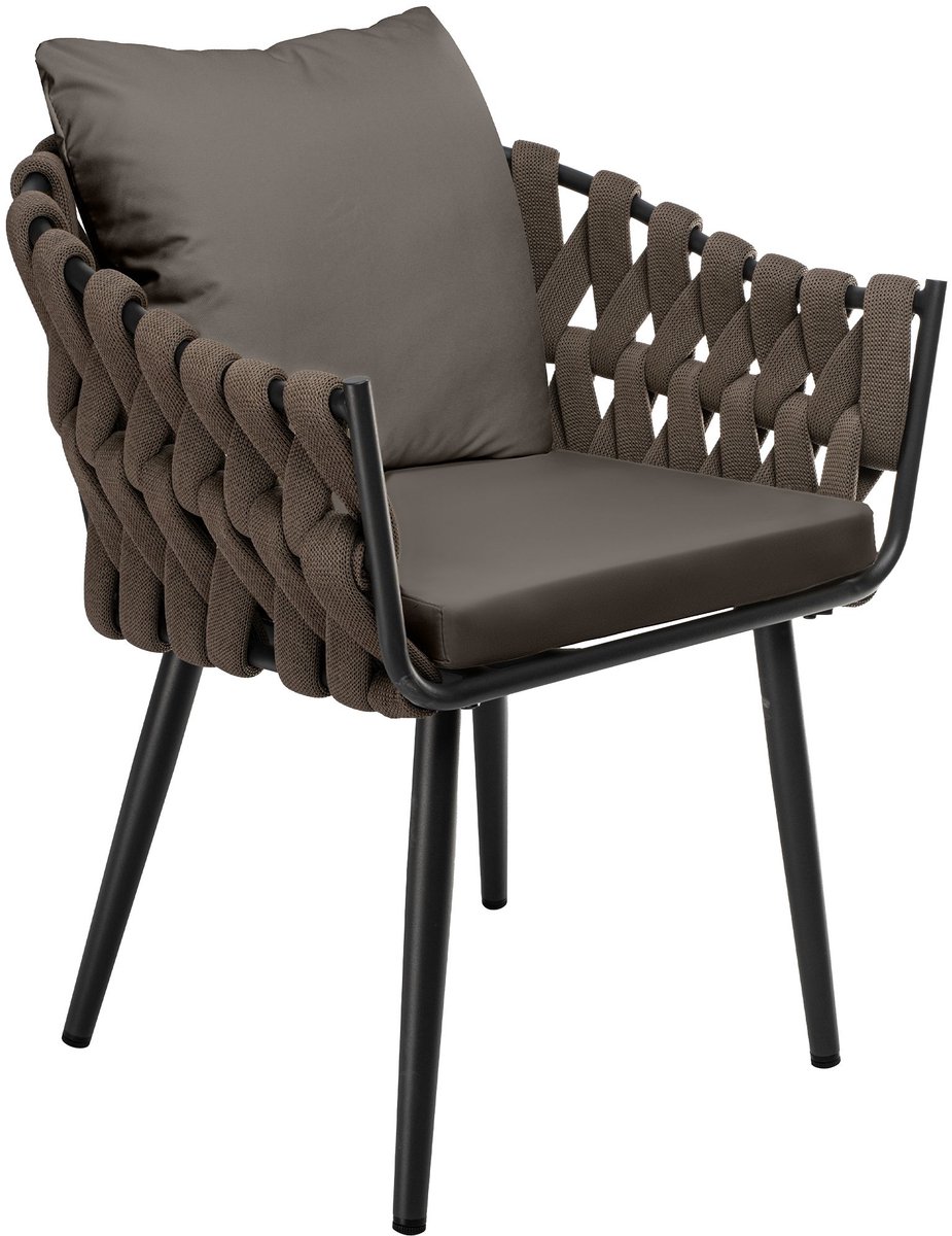 CLP Tuinstoel Naxos - Met Kussen - Touwdesign - Zwart Metaal - Taupe - grijs