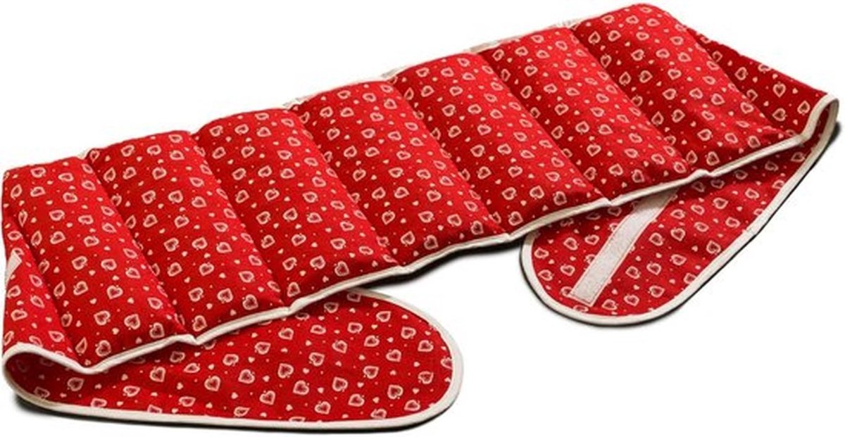 SnelShoppen - Comfortabele 7-chambers Kussen met Bevestiging, Rood Hartjes Design, Granule Warmtekussen voor Verwarmend en Koelend Gebruik, 100% Katoe