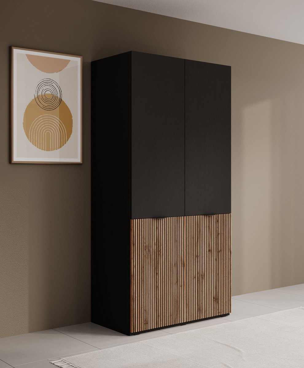 MEUBELLA Kledingkast Shelton - Zwart 1 - 101 cm Bruin|Zwart