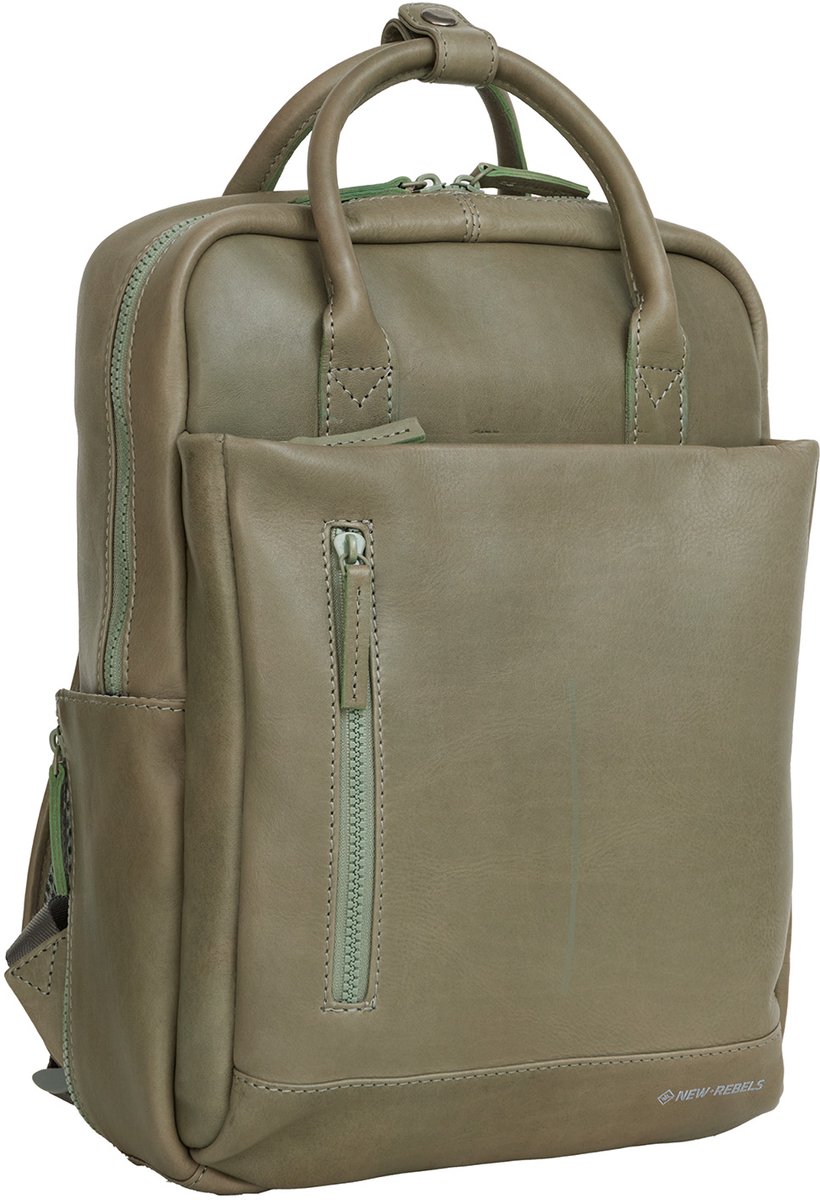 New Rebels Obsidian Miami Saliegroen Leren Laptoprugzak 13 inch Premium Werktas Schooltas Business 10 Liter Echt Leer