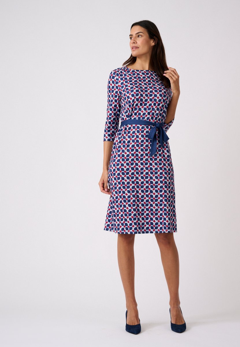 Damart - Gebreide jurk met warme print - Dames - Blauw - XL