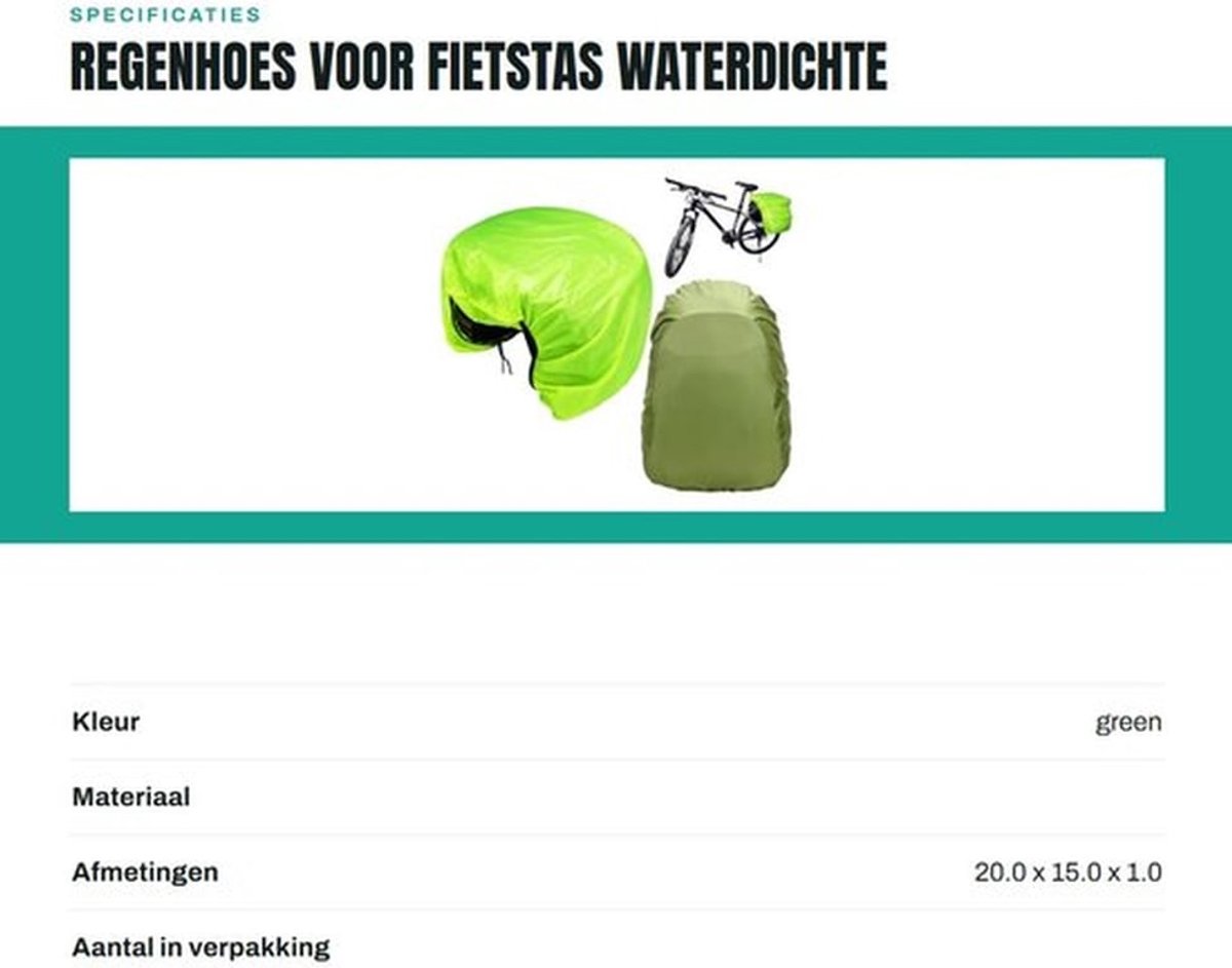 Regenhoes Waterdicht - Beschermhoes Rugzak - Beschermhoes Fiets - Robuust en Duurzaam - Afmetingen 84x64 cm - Kleur Legergroen - Rugzakhoes