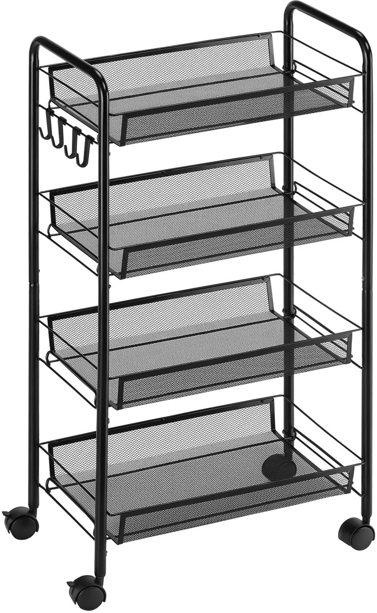 HOMCOM Utility Cart - Staal - 45x26,5x84cm - Zwart