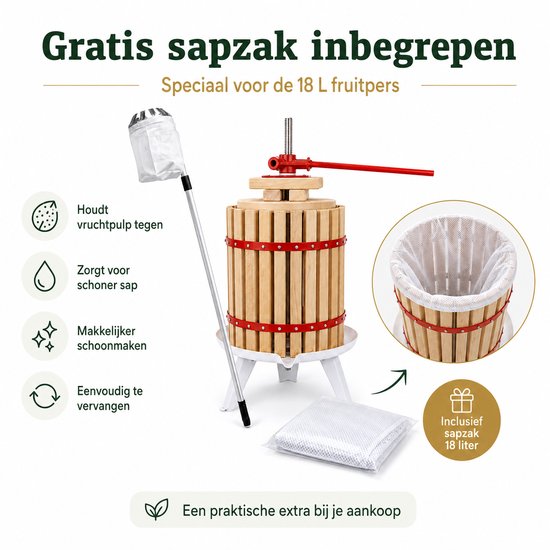 HOME It® Fruitpers Set 18L - Eikenhout - Telescopische Fruitplukker 150-260 cm & Gratis Sapzak - Voor Sap & Cider van home-it — afbeelding 4