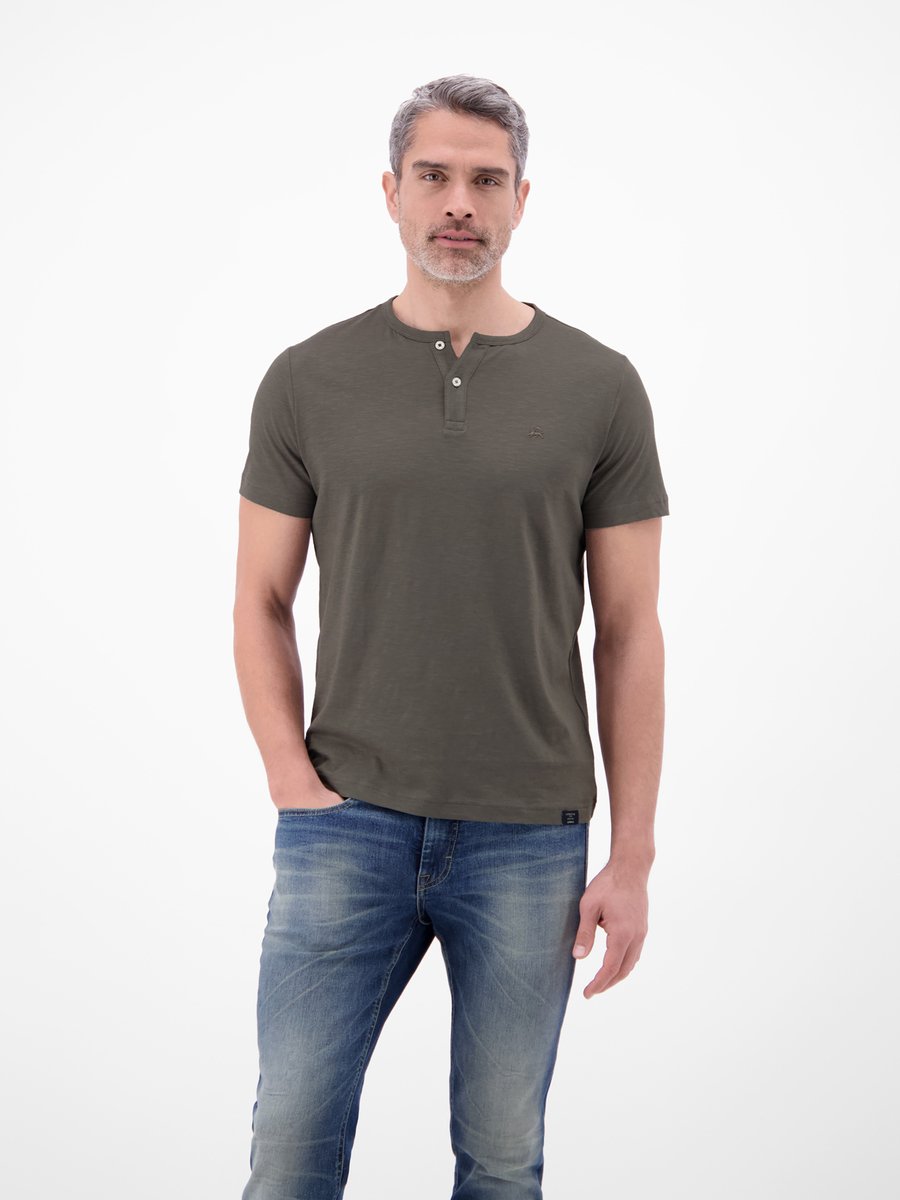 LERROS T-shirt met ronde hals en knoopsluiting , Maat: S , Kleur: BASALT GREY , 100% katoen