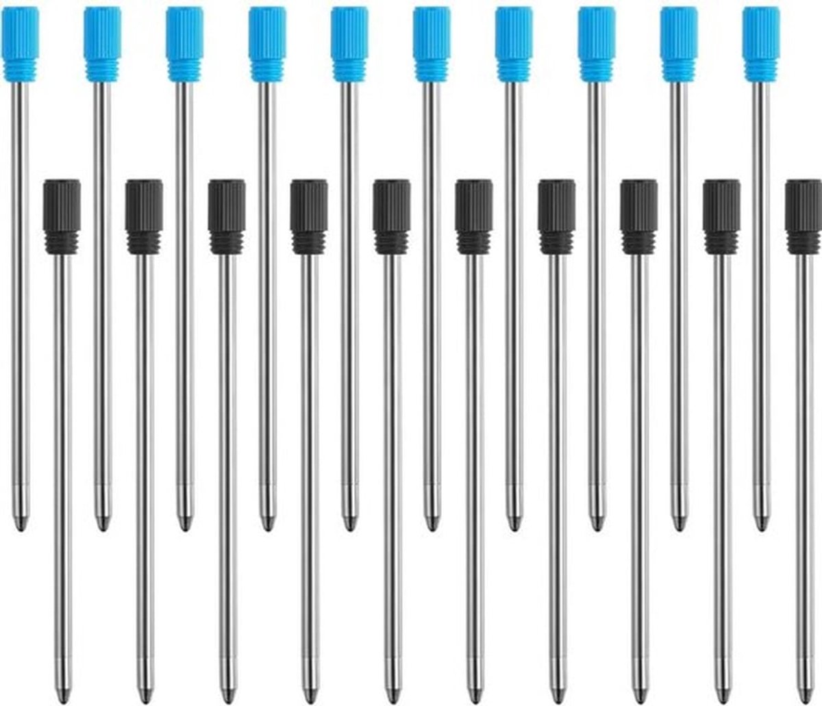 Balpenvulling 20 Stuks - Zwart/Blauw - 1 mm Punt - Waterafstotend - Sneldrogende Inkt - Fluwelen Opbergtas - Inktpatronen