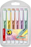 STABILO swing cool Pastel Edition: etui met 6 pastelkleurige markeerstiften in groen, geel, oranje, roze, paars en lichtgroen.
