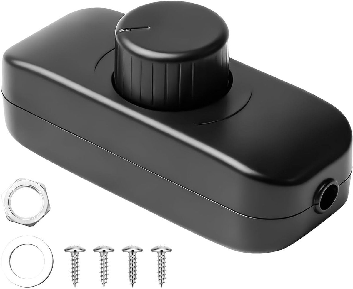 Dimschakelaar - Zwart - Snoerdimmer voor Dimbare Lampen - 220-240 V