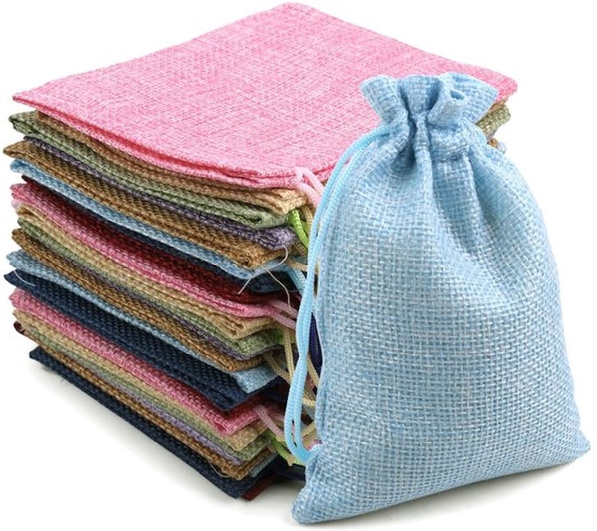 Stoffen Zakjes 24 Stuks - Jute Zakjes met Trekkoord - 10 x 14 cm - Kleurrijke Herbruikbare Zakjes - Geschenkzakjes - Voor Thee/Snoep
