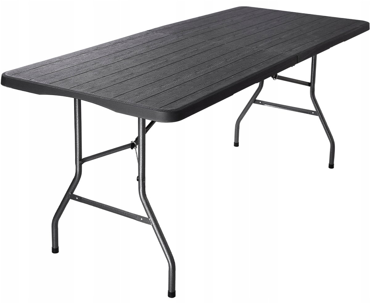 Campingtafel Klaptafel - Inklapbare tafel - Opvouwbare Tuintafel - Weerbestendig - Inclusief handvat - 180x70x74 (Zwart) Wood Effect