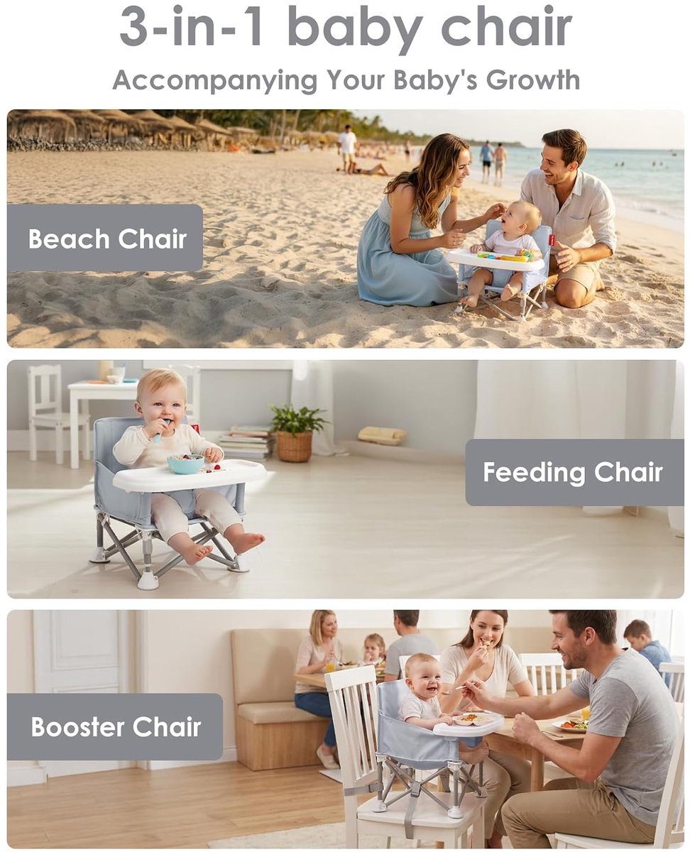 Kinderstoel - Baby voedingsstoel - Verhogings stoelen - Opvouwbare babystoel - Hoge kinderstoel - Afneembaar dienblad - met opbergtas - Geschikt voor peuters van 6-36 maanden (37*31 cm - Grijs) – foto 5