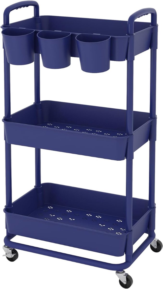 Lìon® Keukentrolley - Badkamer Organizer - Keukentrolley Op Wieltjes - Blauw - 28cm x 40cm x 80cm