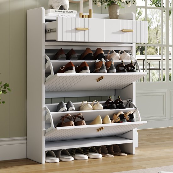 OKWISH Schoenenkast - Smal Model Met Klapvakken En Lade - Voor Hal En Entree - Wit - 75 X 24 X 108,5 Cm van okwish — afbeelding 3