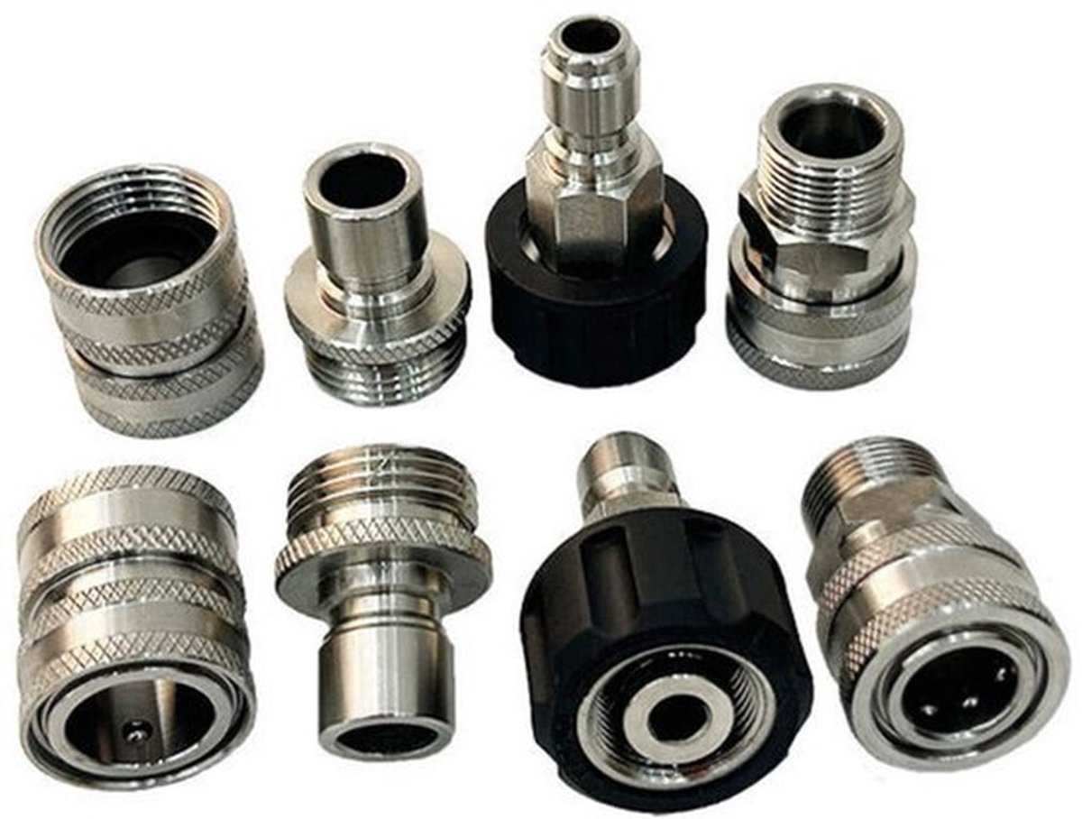 Accessoires geschikt voor hogedrukreinigers, 8-delige snelkoppeling hogedrukslangset, verbindt spuitpistool en metrische slang, M22-14mm adapter, M22 3/8" snelkoppeling 3/4".