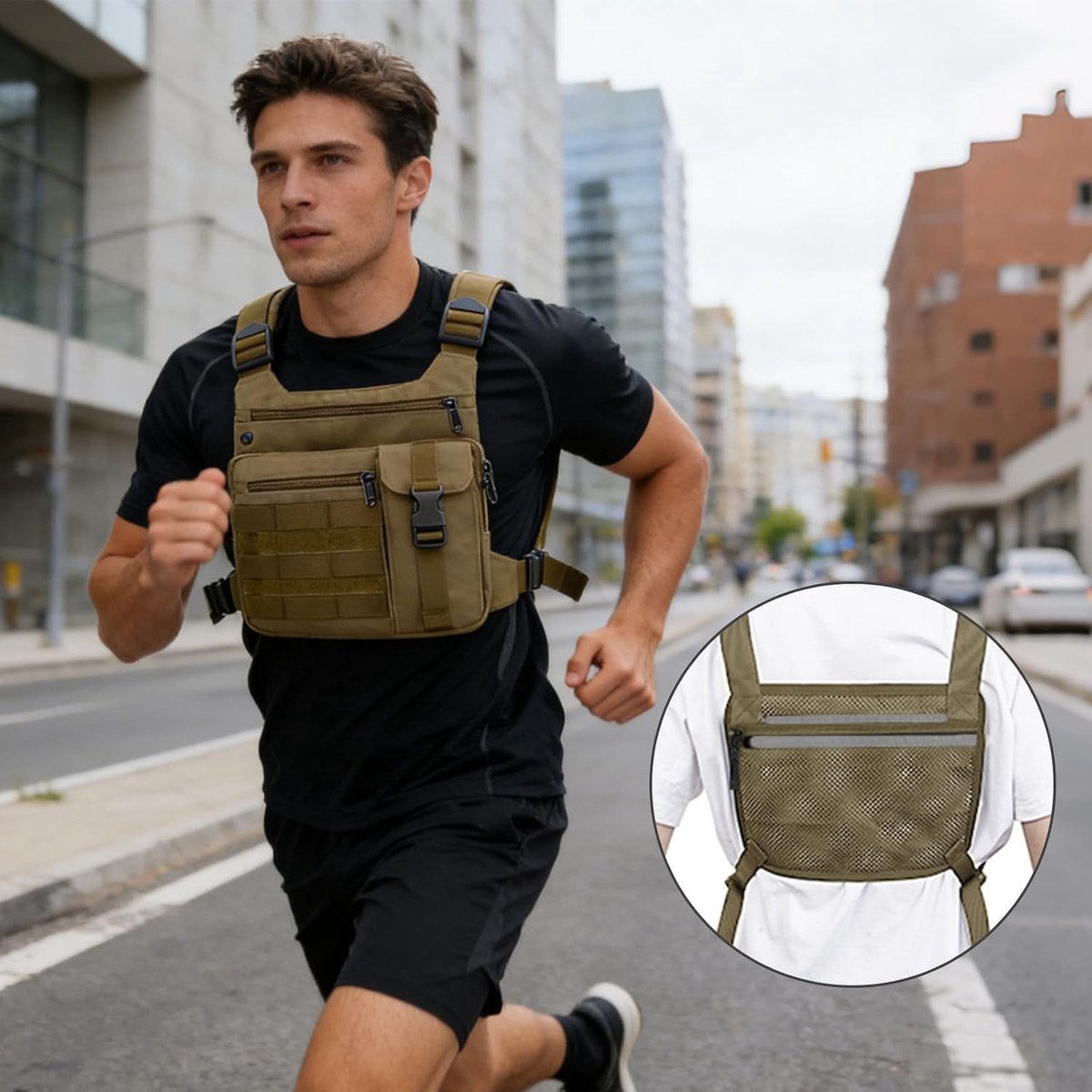 Loopvest - Bruin - Einheitsgröße - Waterafstotend Sportborstvest met Telefoonvak - Voor Hardlopen en Outdoor