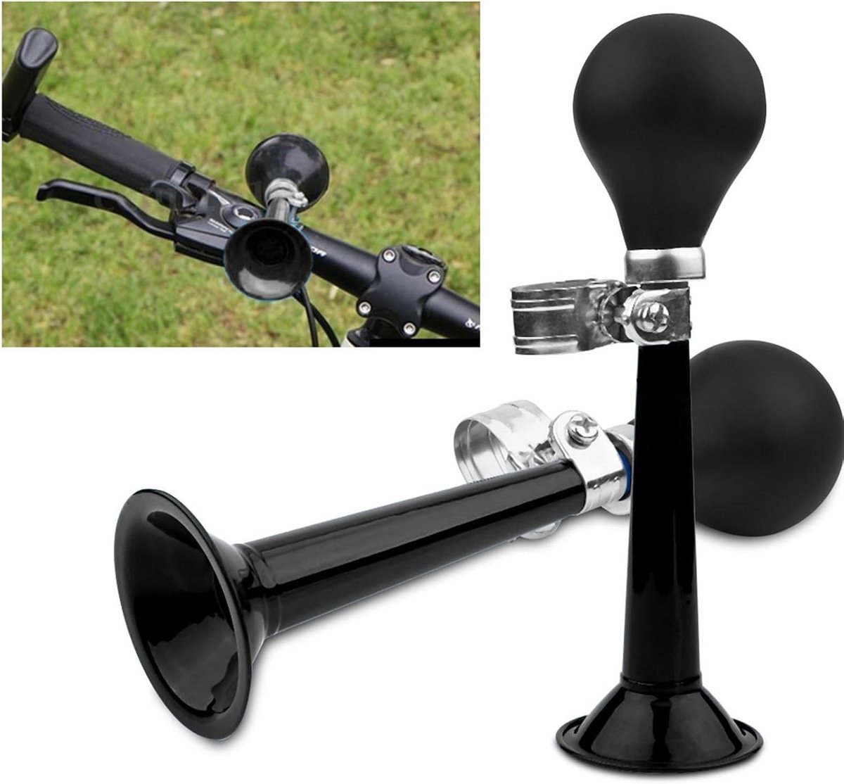 Luchthoorn - Zwart - 8.46 inch - Metalen Fietsluchthoorn met Rubberen Knijpbal - Voor Fietsen en Mountainbikes