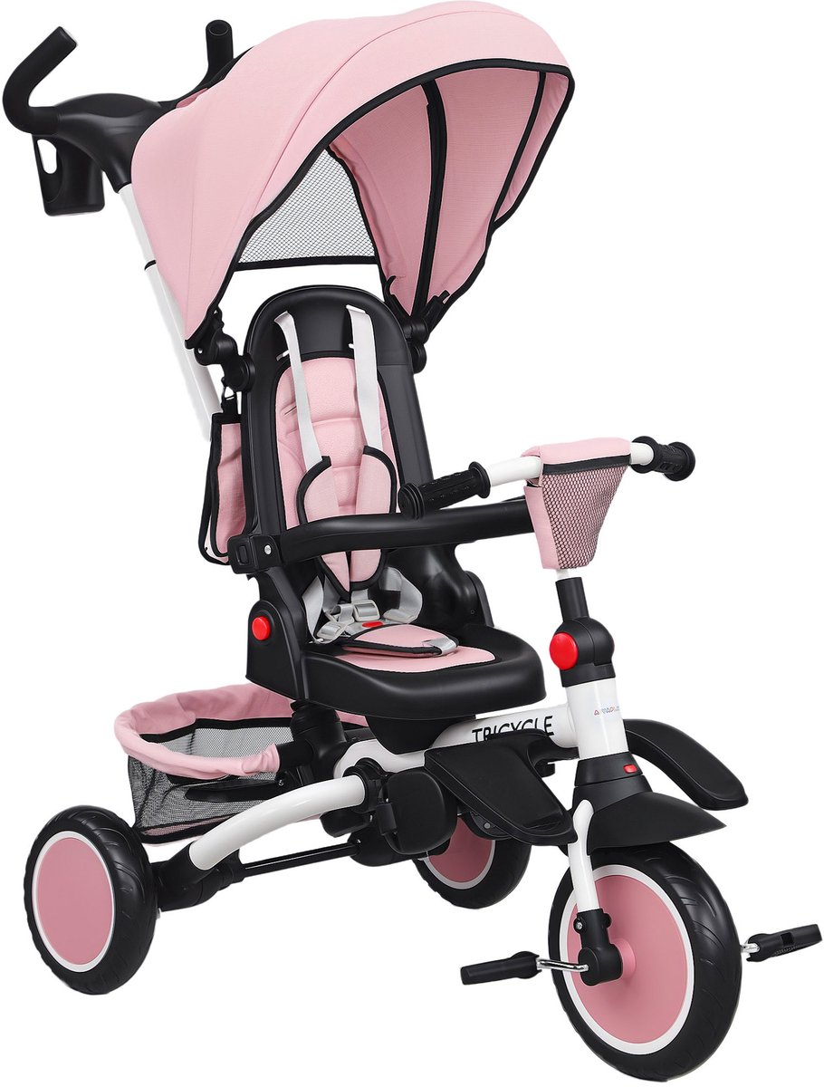 ECTEATOY® 6-in-1 Driewieler met Duwstang - Meegroei Kinderwagen & Buggy - Kan 360° draaien - Verstelbaar & Draaibaar Zitje - Opvouwbaar - Roze